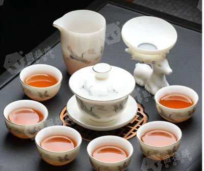 高档羊脂玉茶具套装德化白瓷家用办公 气壮山河10头+茶壶